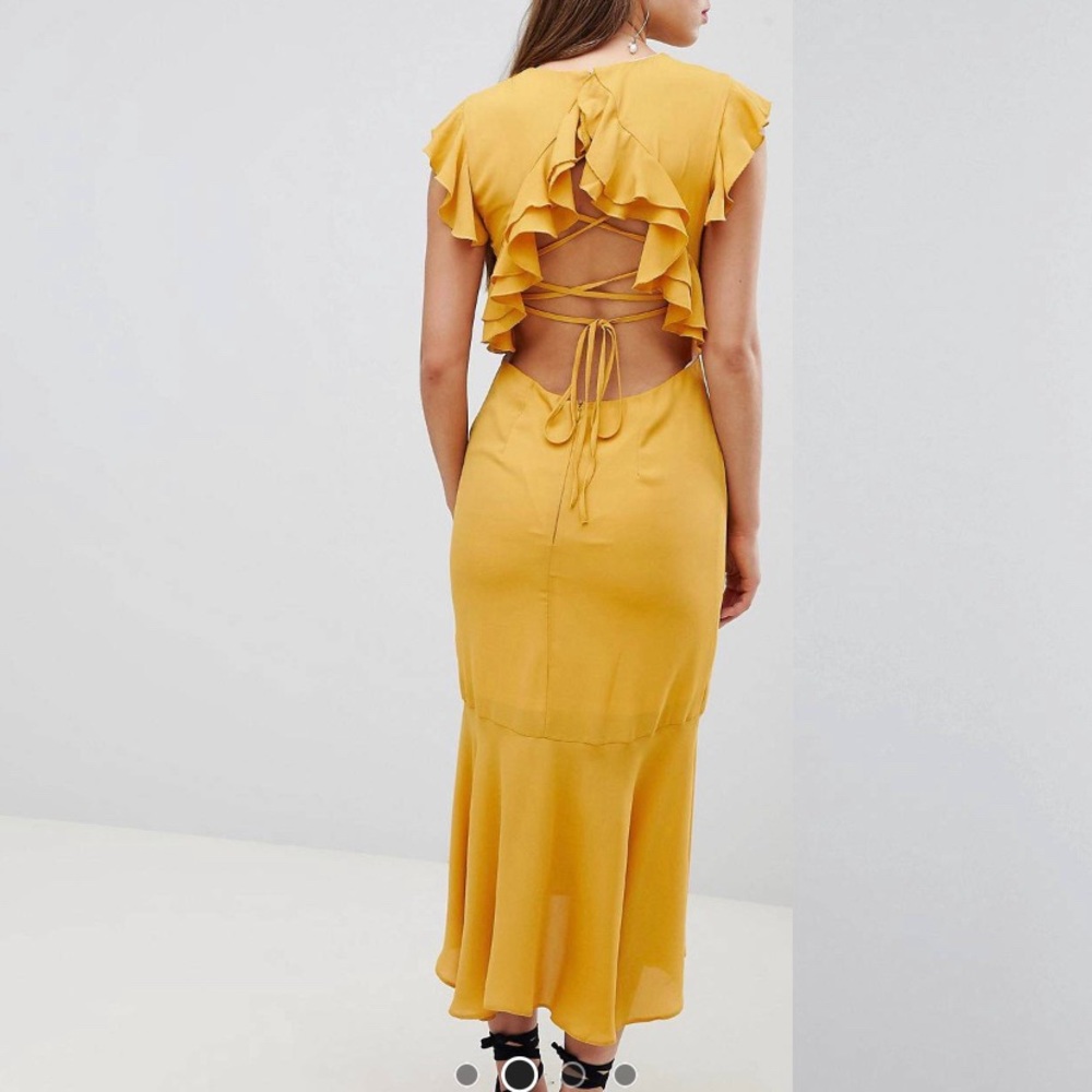 ASOS yellow mustard criss cross back long dress